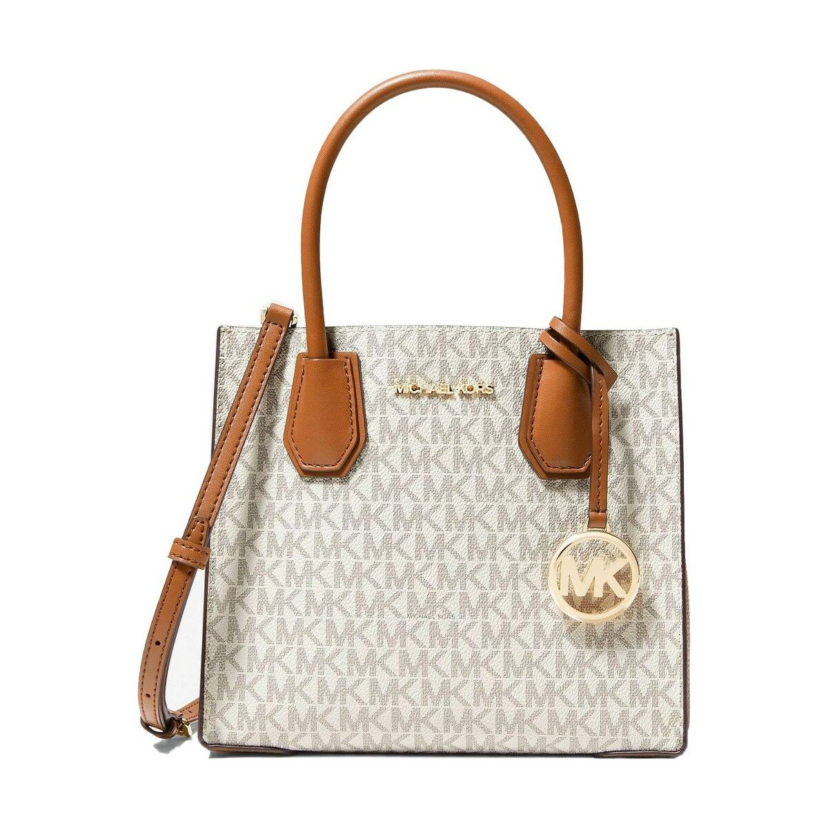 Michael Kors Mercer Medium Crossbody – Vanilla Logomönster & Läderdetaljer (35S1GM9M2B)