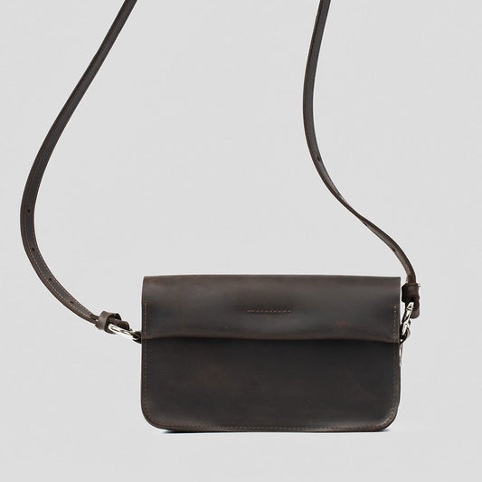 Classy Leather Shoulder Bag (Dark Brown) – Mörkbrun Axelremsväska i Läder