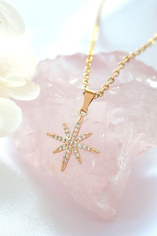 24K Polaris Star Halsband – Guldpläterat, Handgjort och Allergivänligt